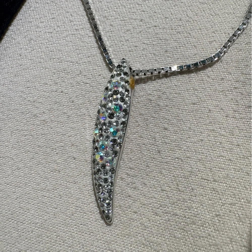 Swarovski Silver-Tone Crystal Curved Bar Necklace - Picture 3 of 8